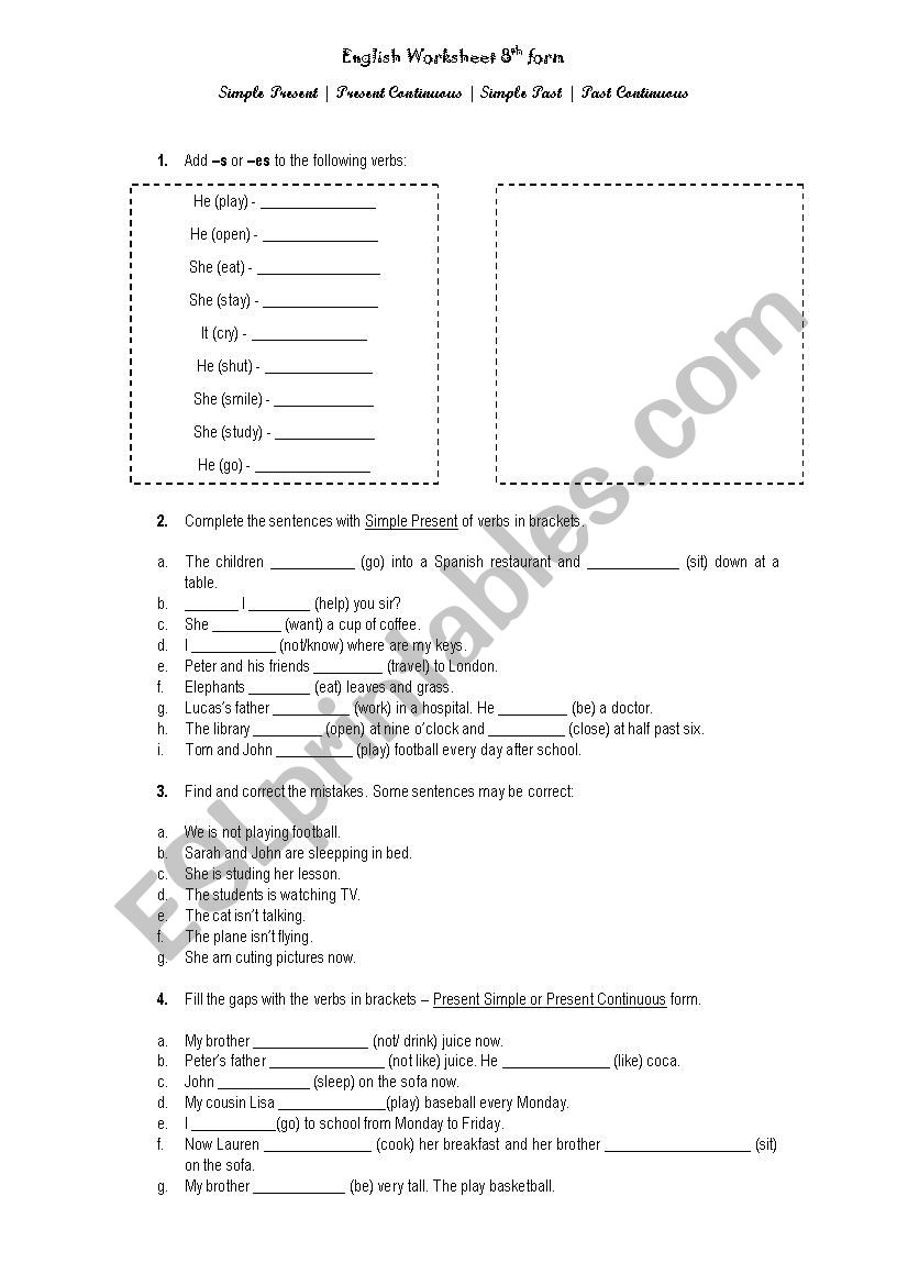 English Worksheet 8th form - Grammar