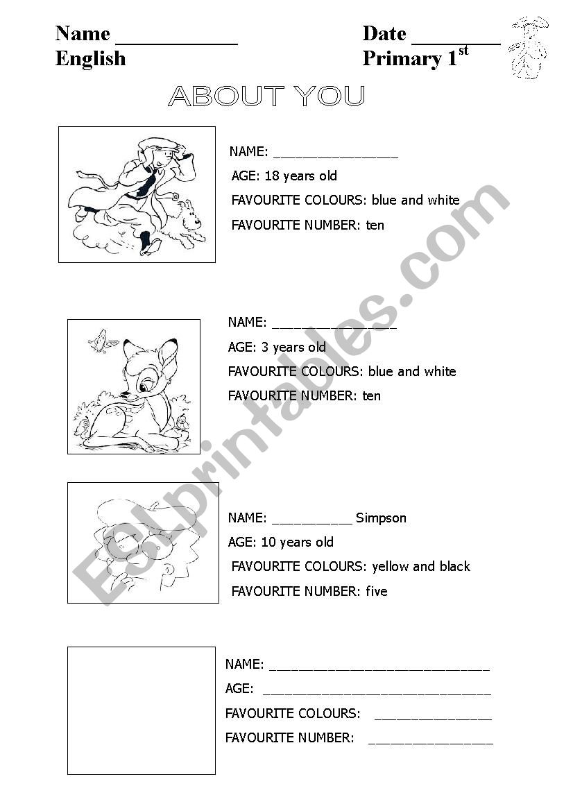 ABOUT YOU  worksheet