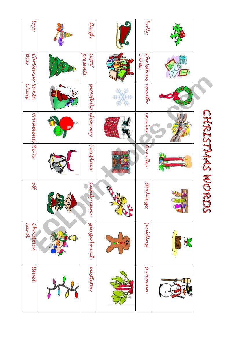 Christmas vocabulary worksheet