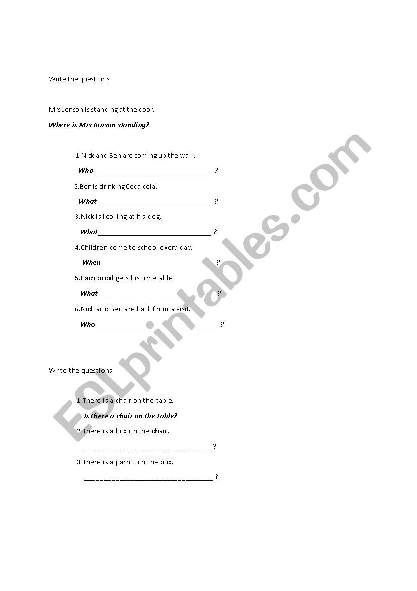 Questions worksheet