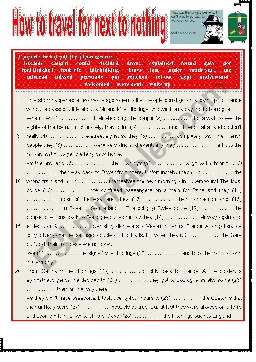 AMAZING STORIES How to travel for next to nothing ! (CLOZE + KEY) 8/â€¦