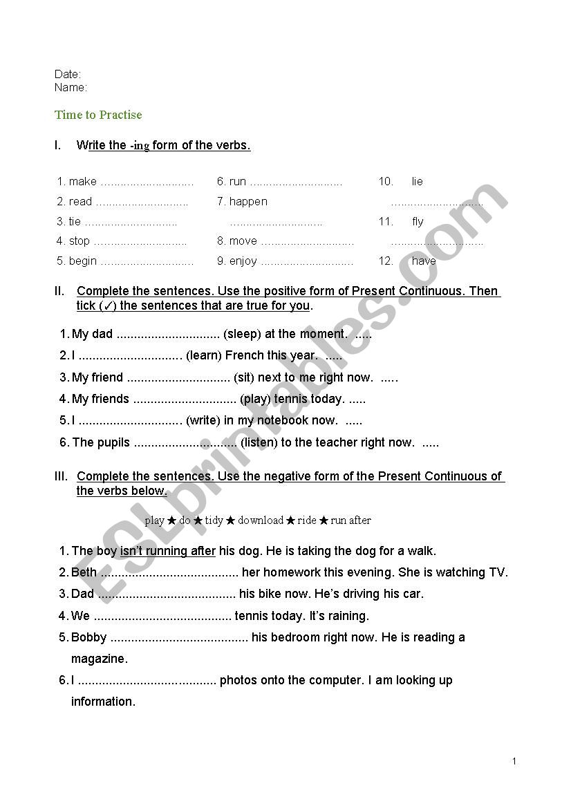 Present Continuous worksheet