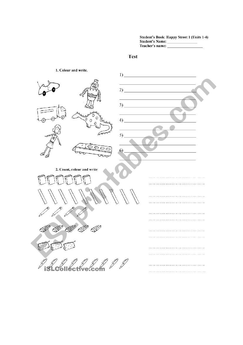 Happy street 1-test worksheet