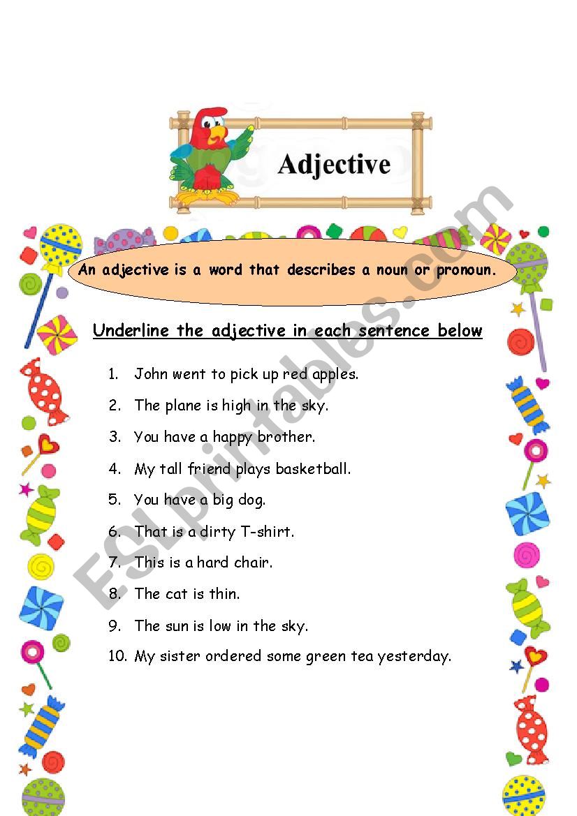 underline adjective worksheet