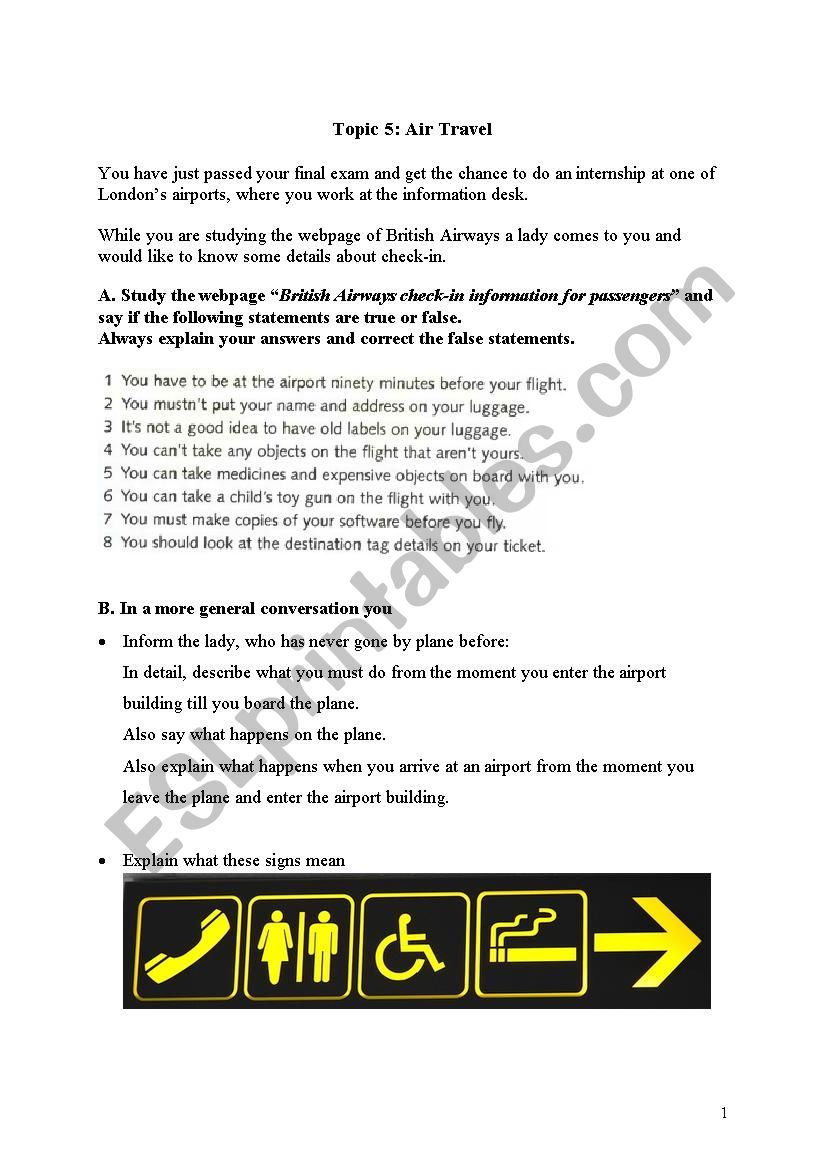 Air Travel worksheet