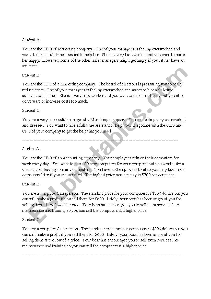 negotiatin role play worksheet