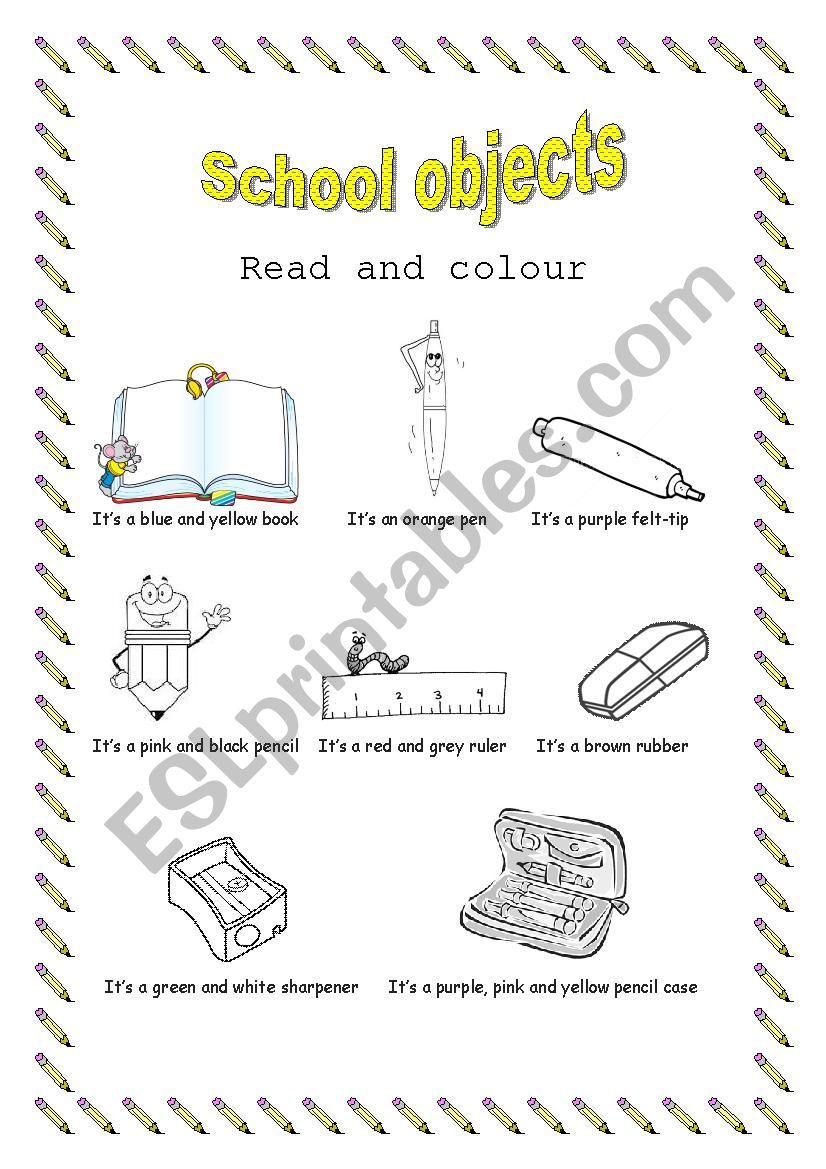 School objects- Colour and read