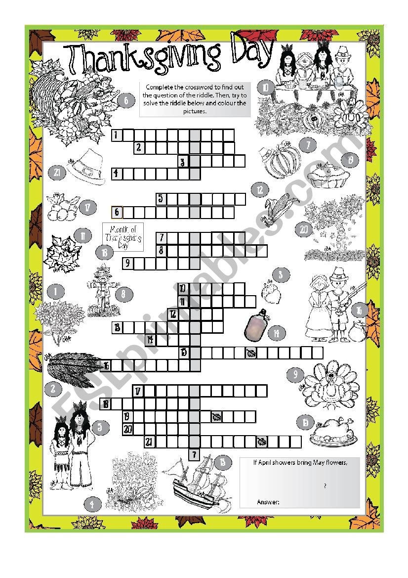 Thanksgiving CROSSWORD worksheet