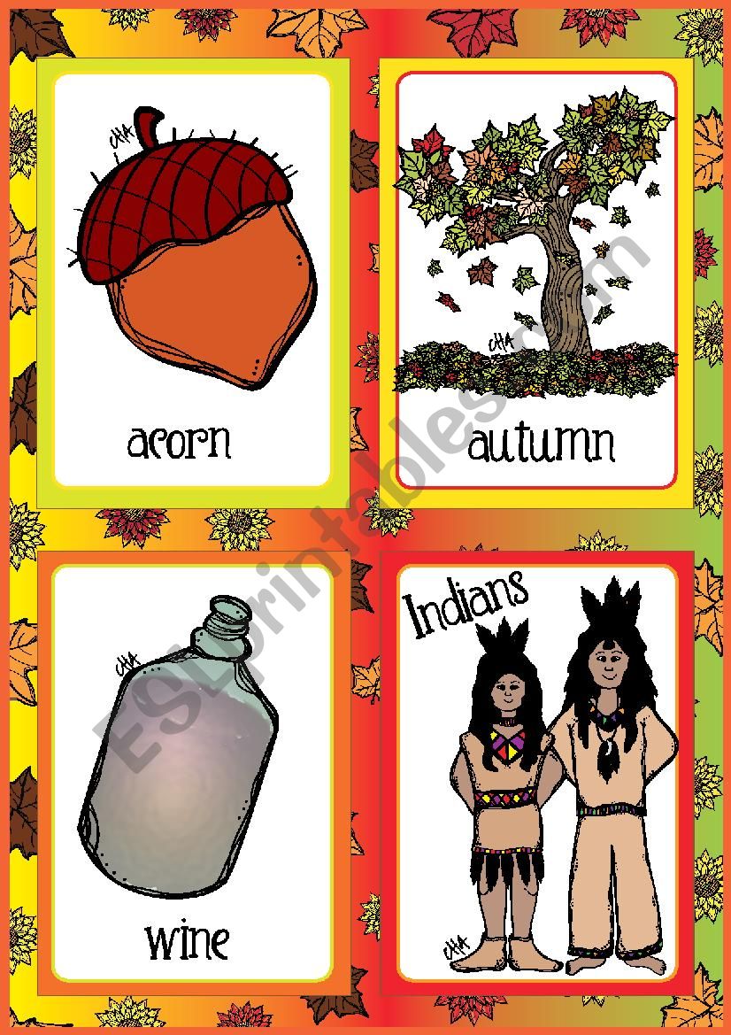 Thanksgiving FLASHCARDS 1 - 2 worksheet