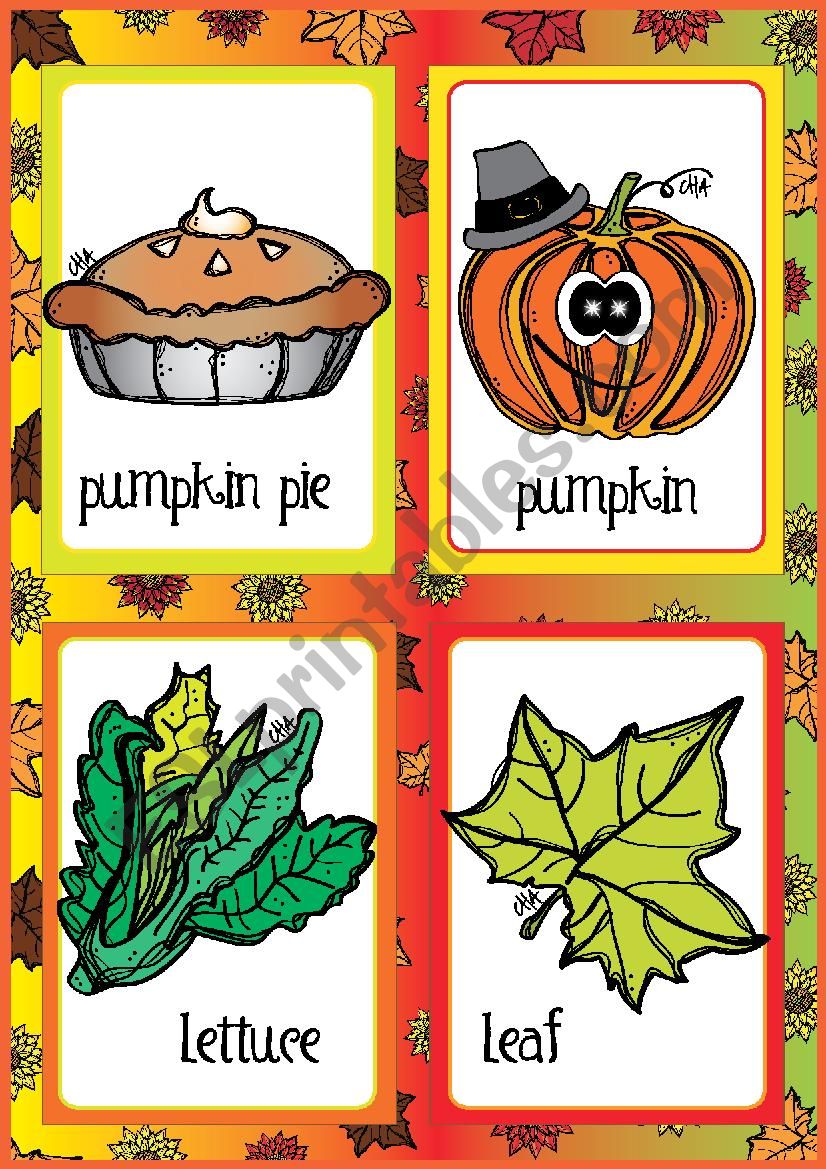 Thanksgiving FLASHCARDS 2 - 2 worksheet