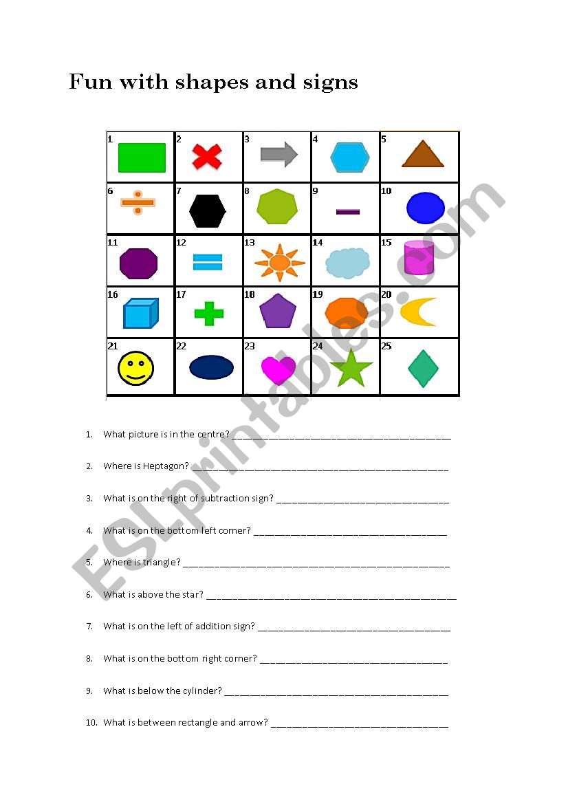 Fun with shapes and signs worksheet