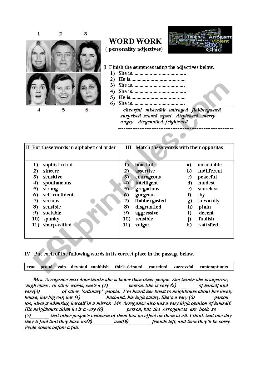 adj3ctives worksheet