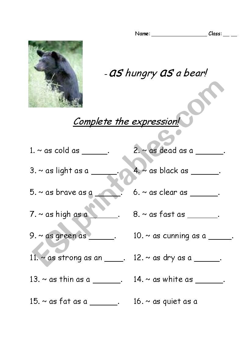 As hungry as a bear worksheet
