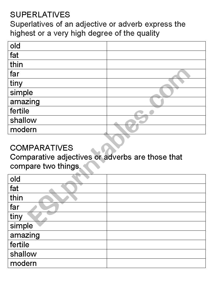 Superlatives quiz worksheet