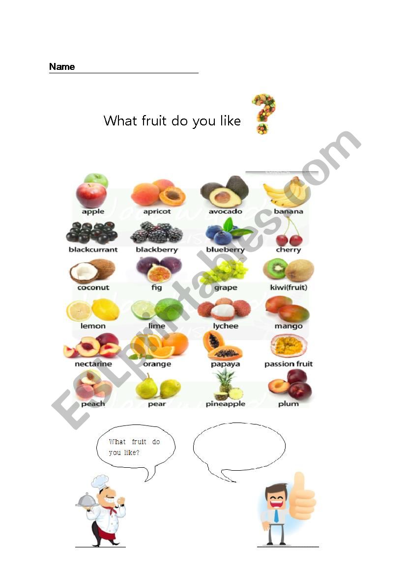 what fruit do you like? worksheet