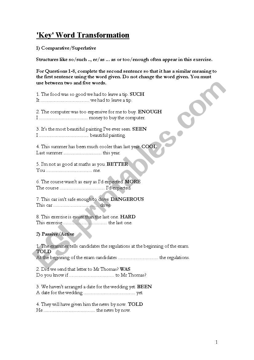 FCE Use of English Sentence Transformation