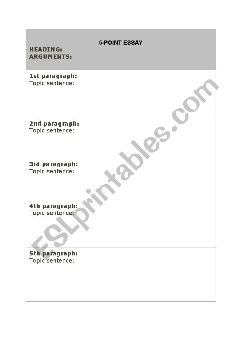 Five point essay worksheet