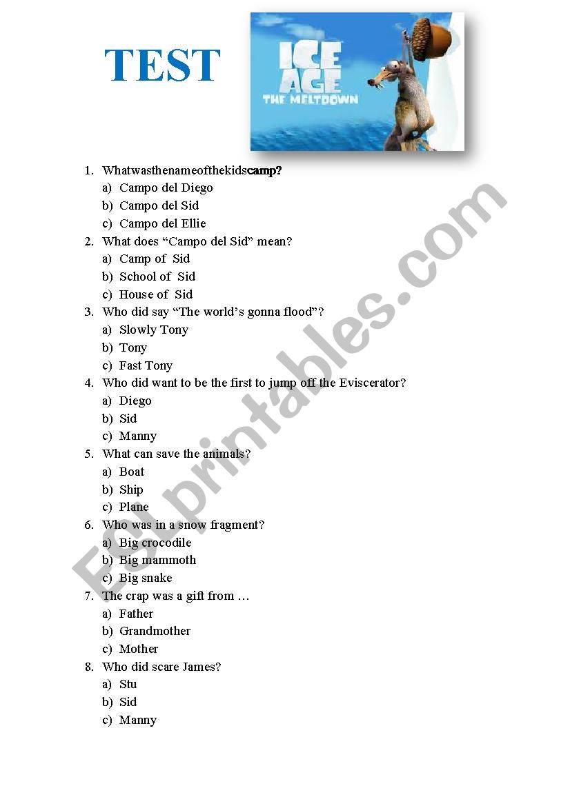 Ice age. Meltdown worksheet