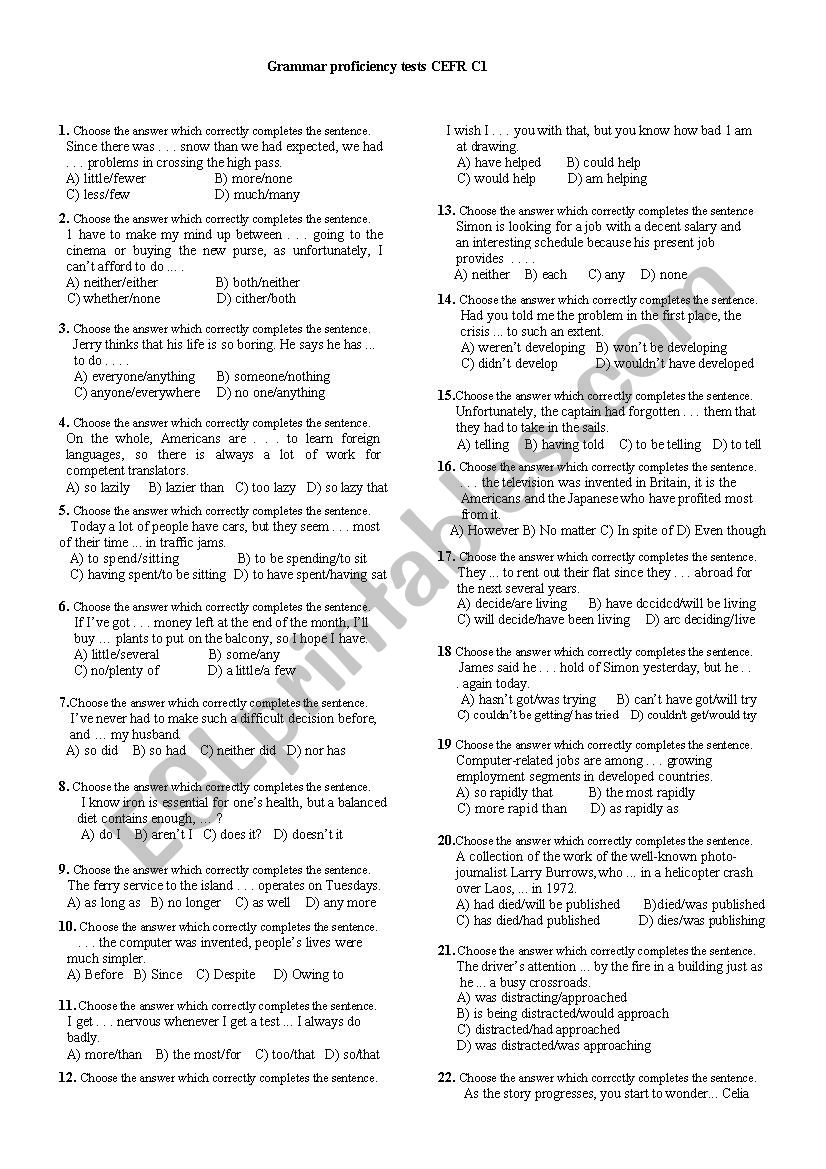 Examination CEFR C1 worksheet
