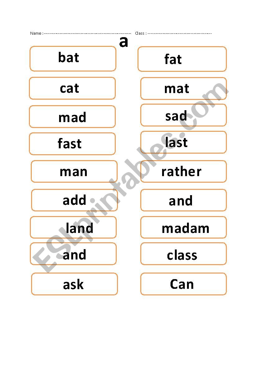 English Vowel (A) worksheet