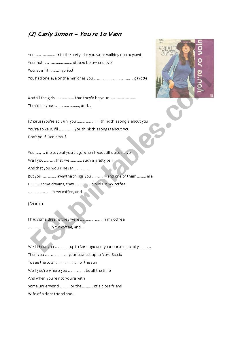 Carly Simon - You´re So Vain - Lyrics (Past Simple)
