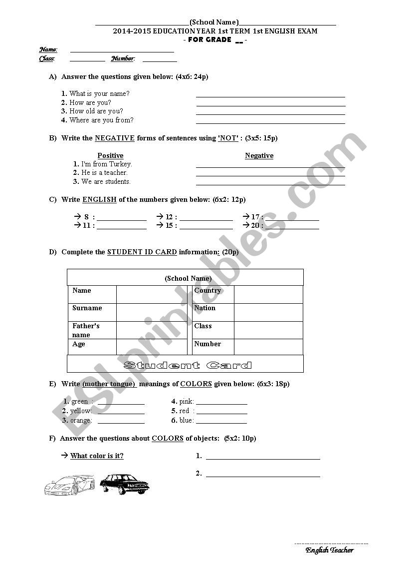 AN EXAM FOR -A1.2- LEVEL STUDENTS