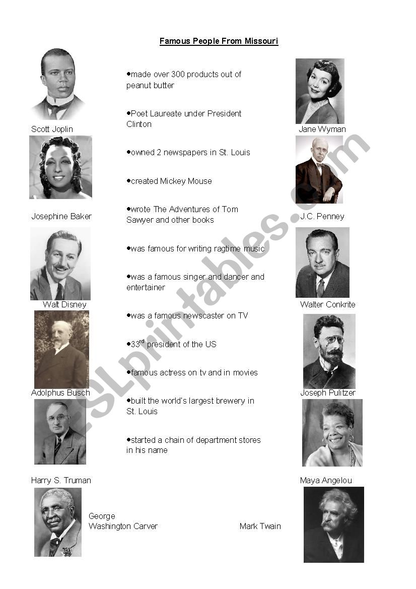 Famous People from Missouri worksheet