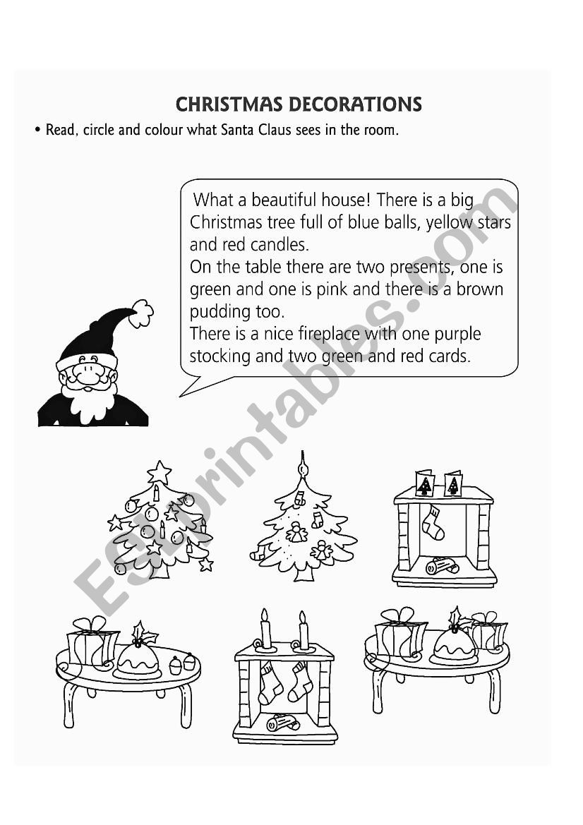 Christmas decorations worksheet