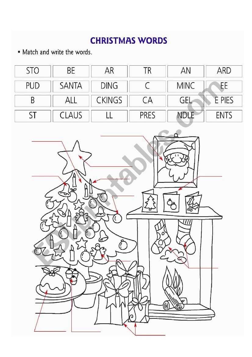 Christmas words worksheet