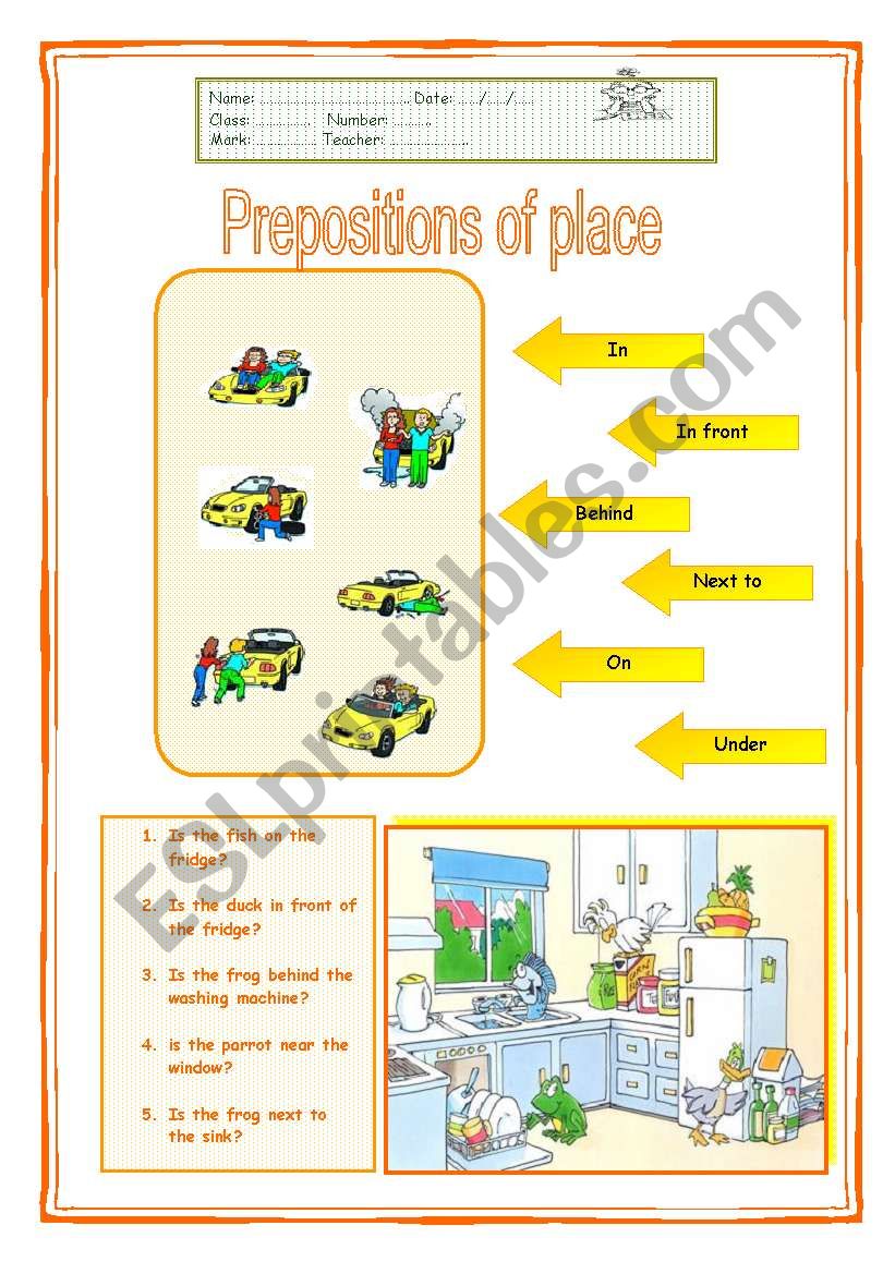 Prepositions of place worksheet