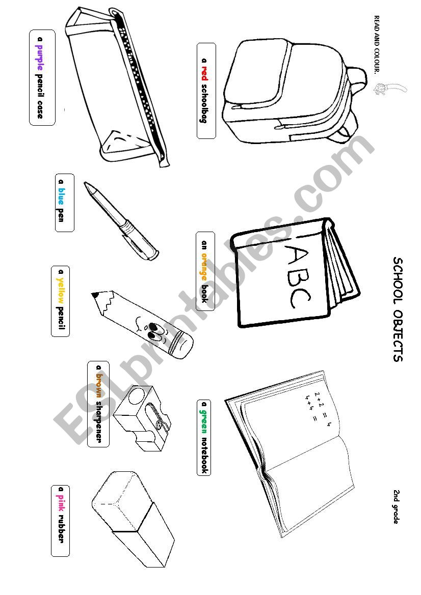 School Objects & Colours worksheet