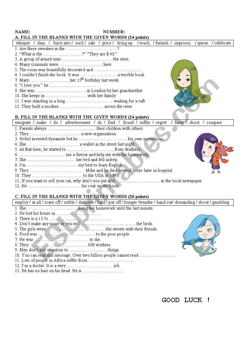 vocabulary quiz worksheet