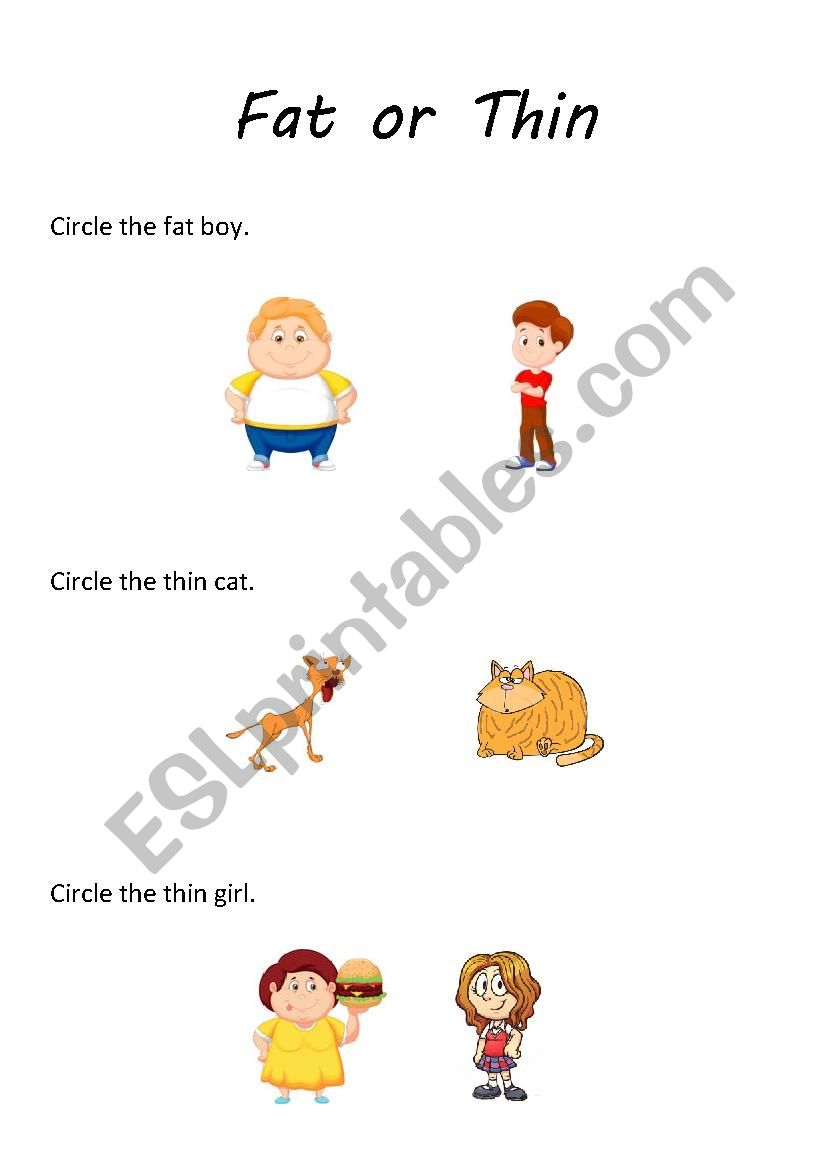 fat or thin worksheet
