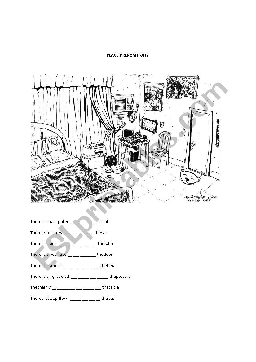 Place Prepositions Picture worksheet