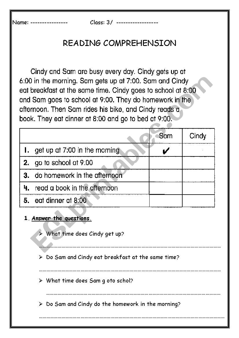 Reading Comprehention  worksheet