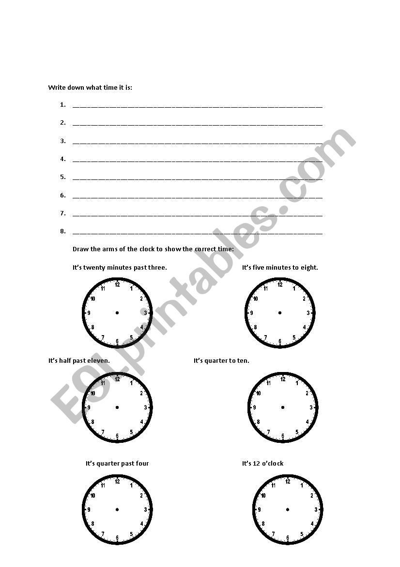 Telling Time worksheet worksheet