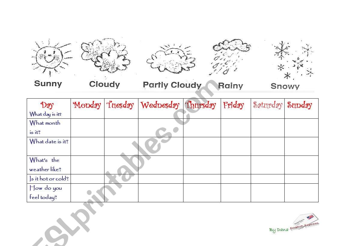 Daily weather chart worksheet