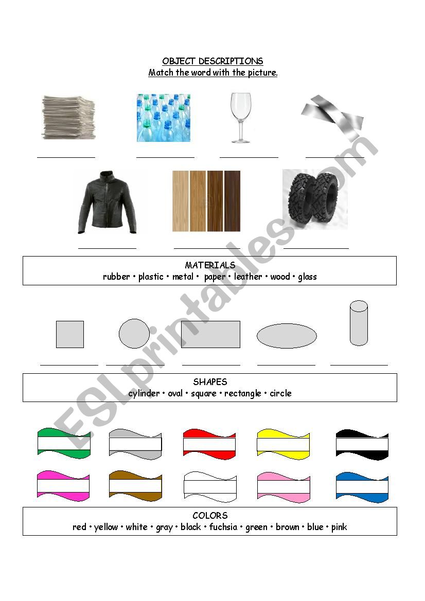 Object Descriptions worksheet