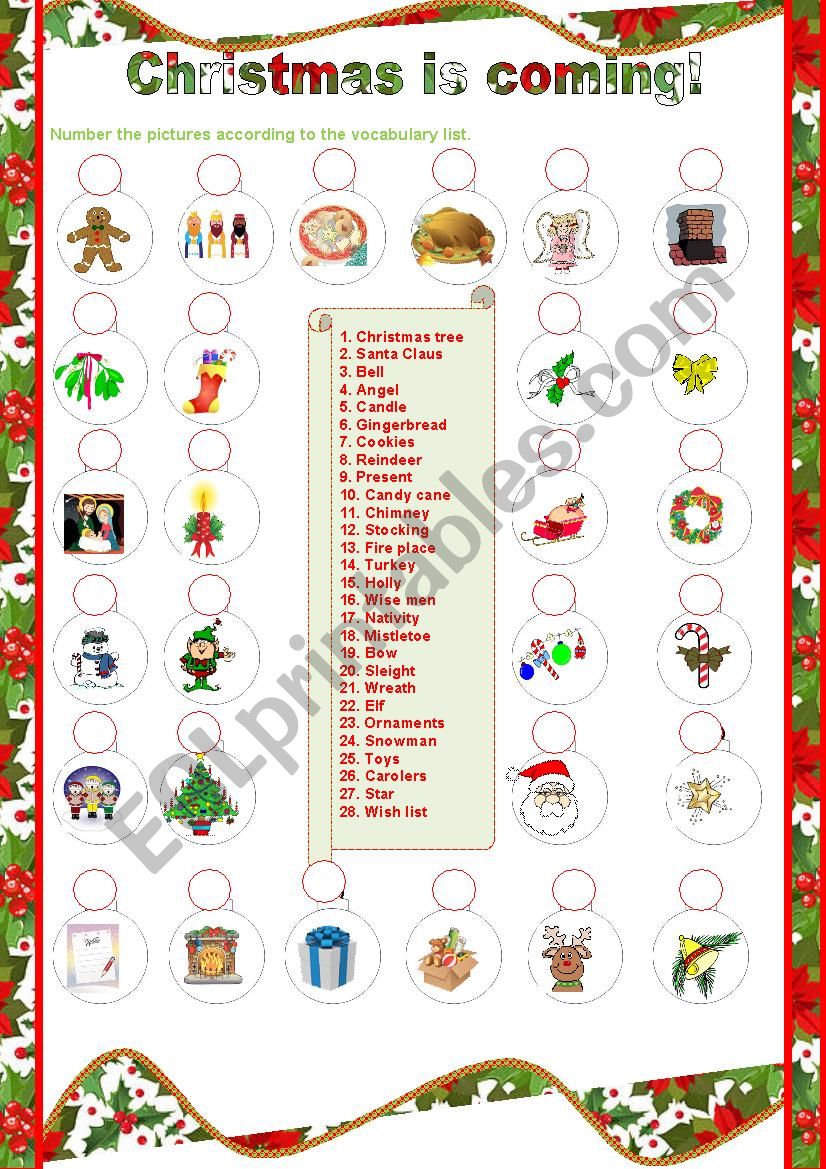 CHRISTMAS IS COMING worksheet