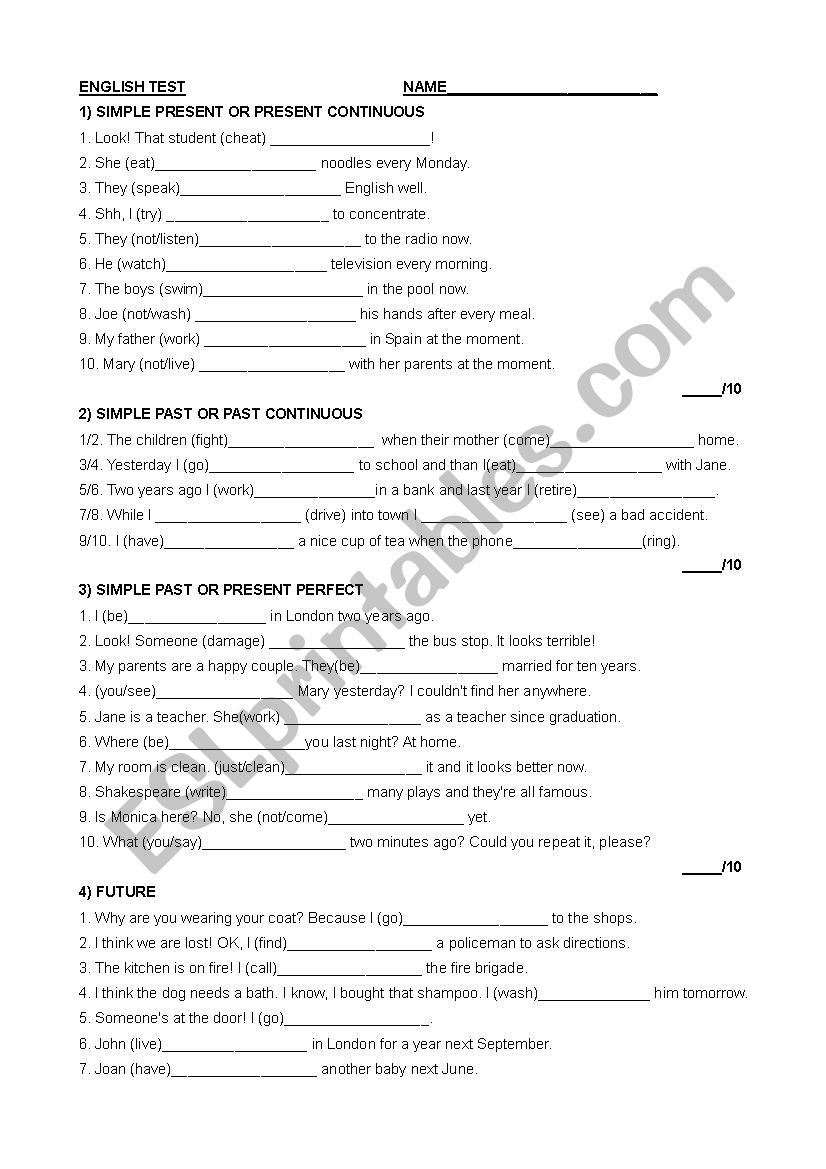 ENGLISH TEST worksheet