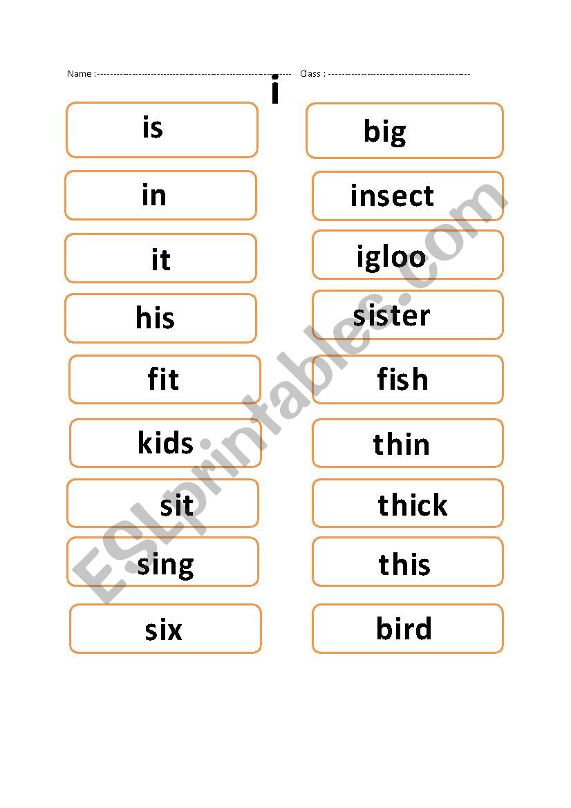The English vowel i worksheet