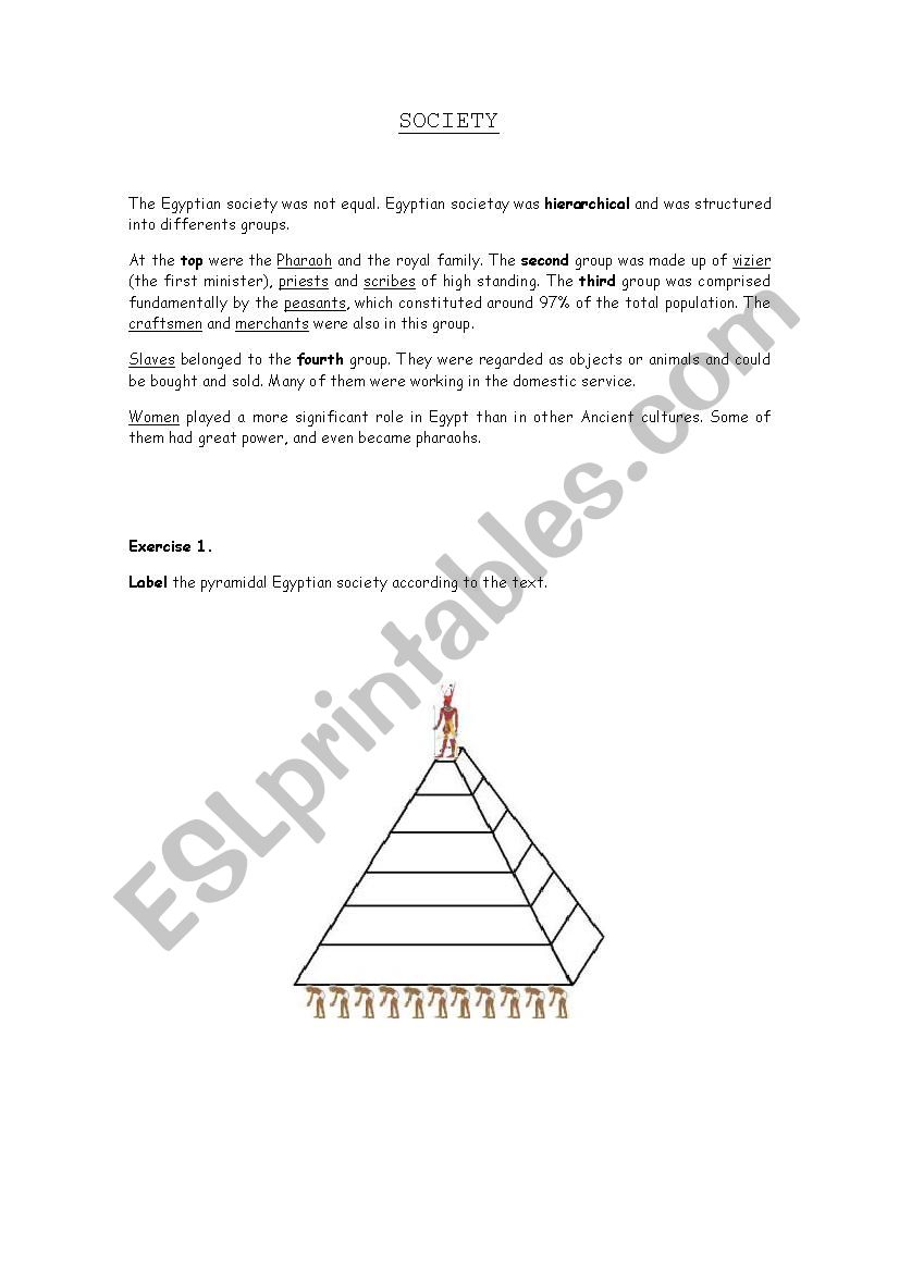 Ancient Egypt Society worksheet