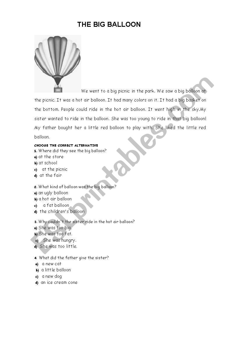 THE BIG BALLON worksheet