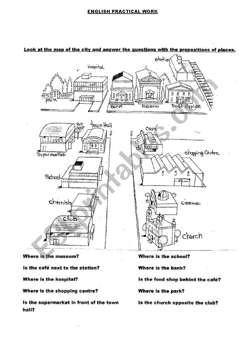 The town and preposition of places