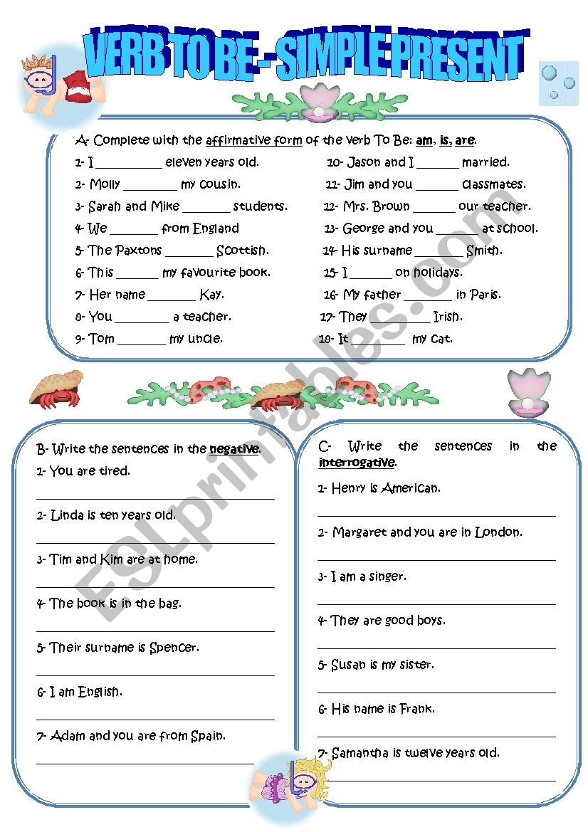 VERB TO BE - SIMPLE PRESENT worksheet