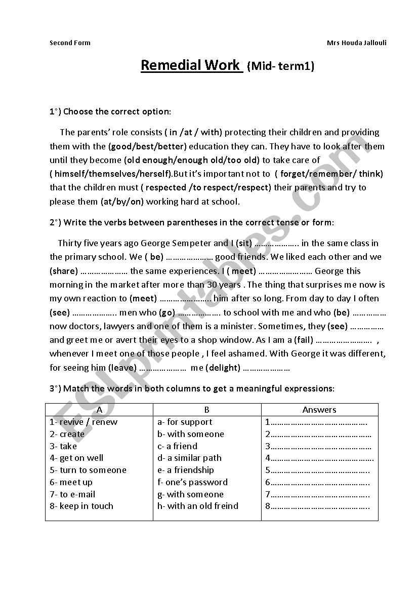 Remedial Work  worksheet