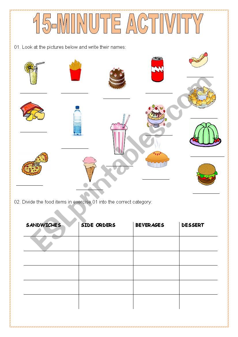 15-minute activity worksheet