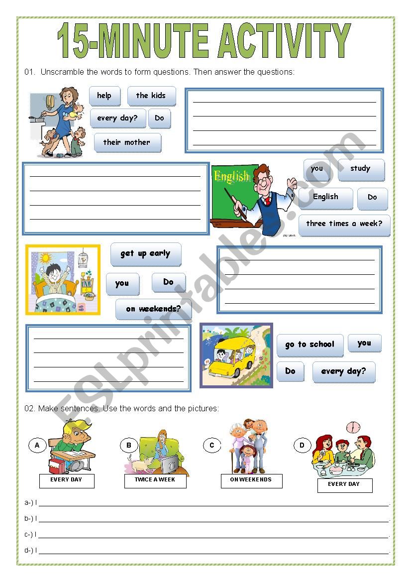 15-minute activity worksheet