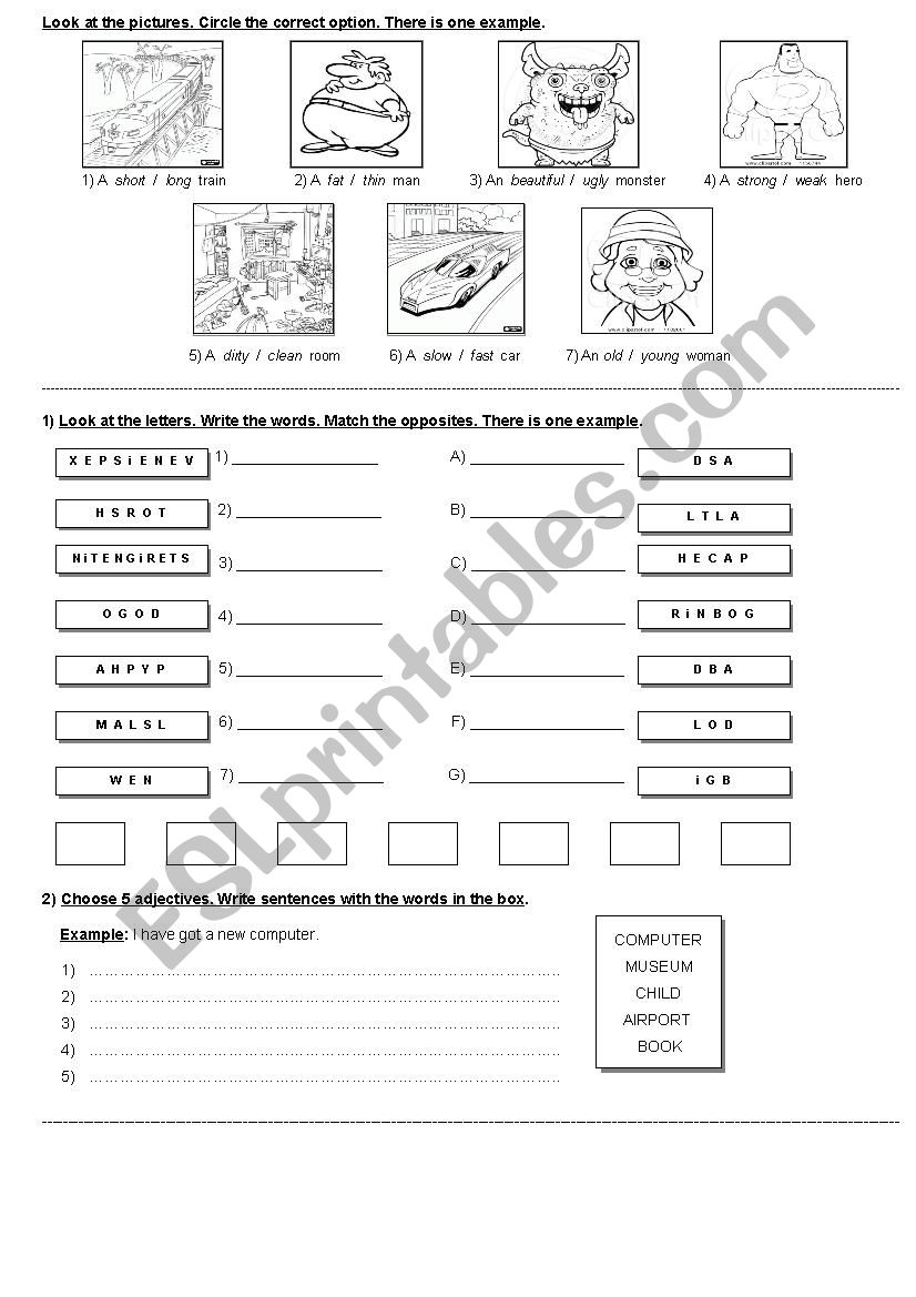 opposite adjectives worksheet