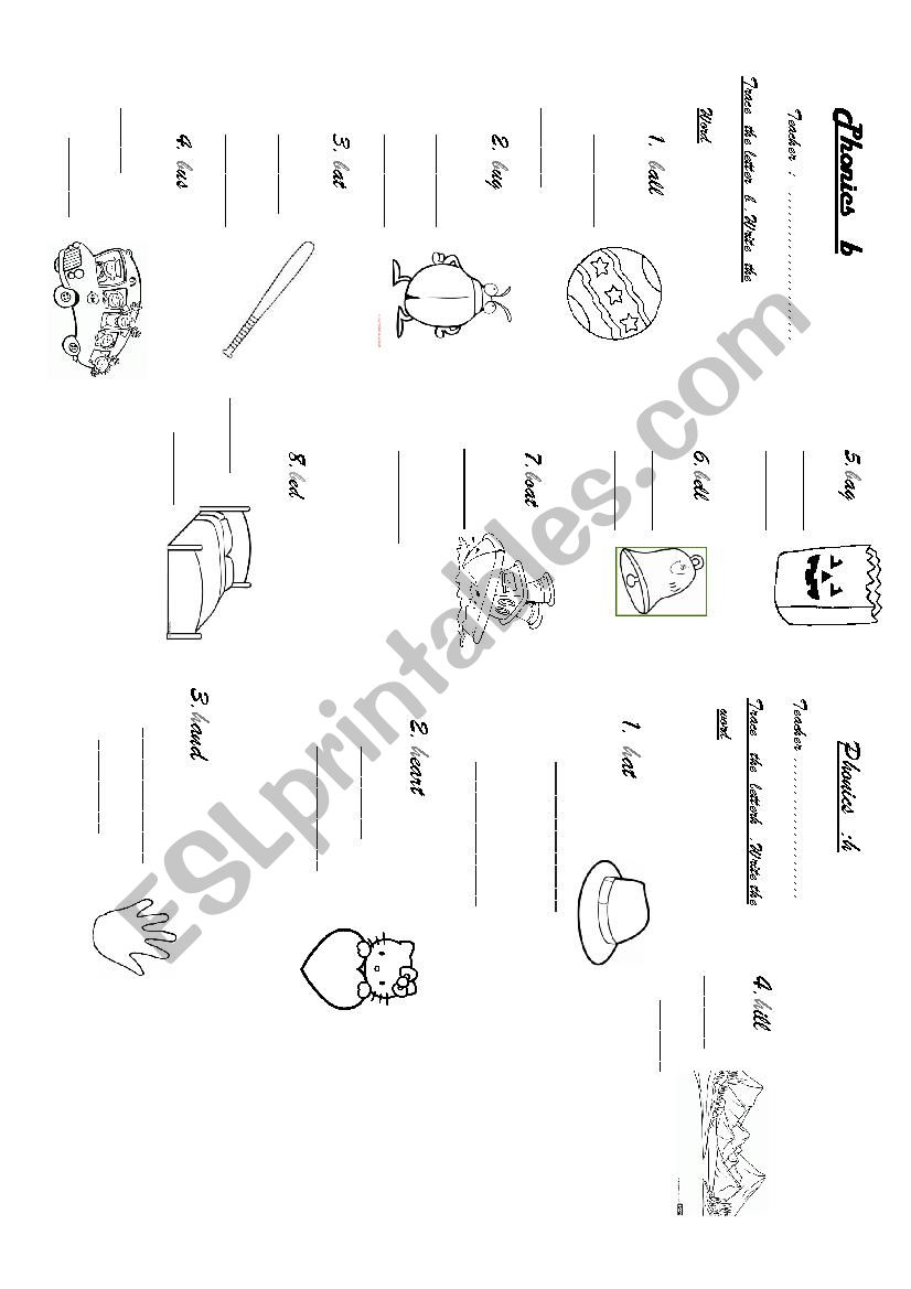 phonics  b  - h  worksheet